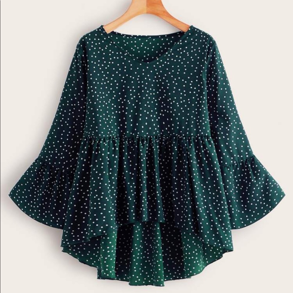 Green with White Polka Dots High-Low Top